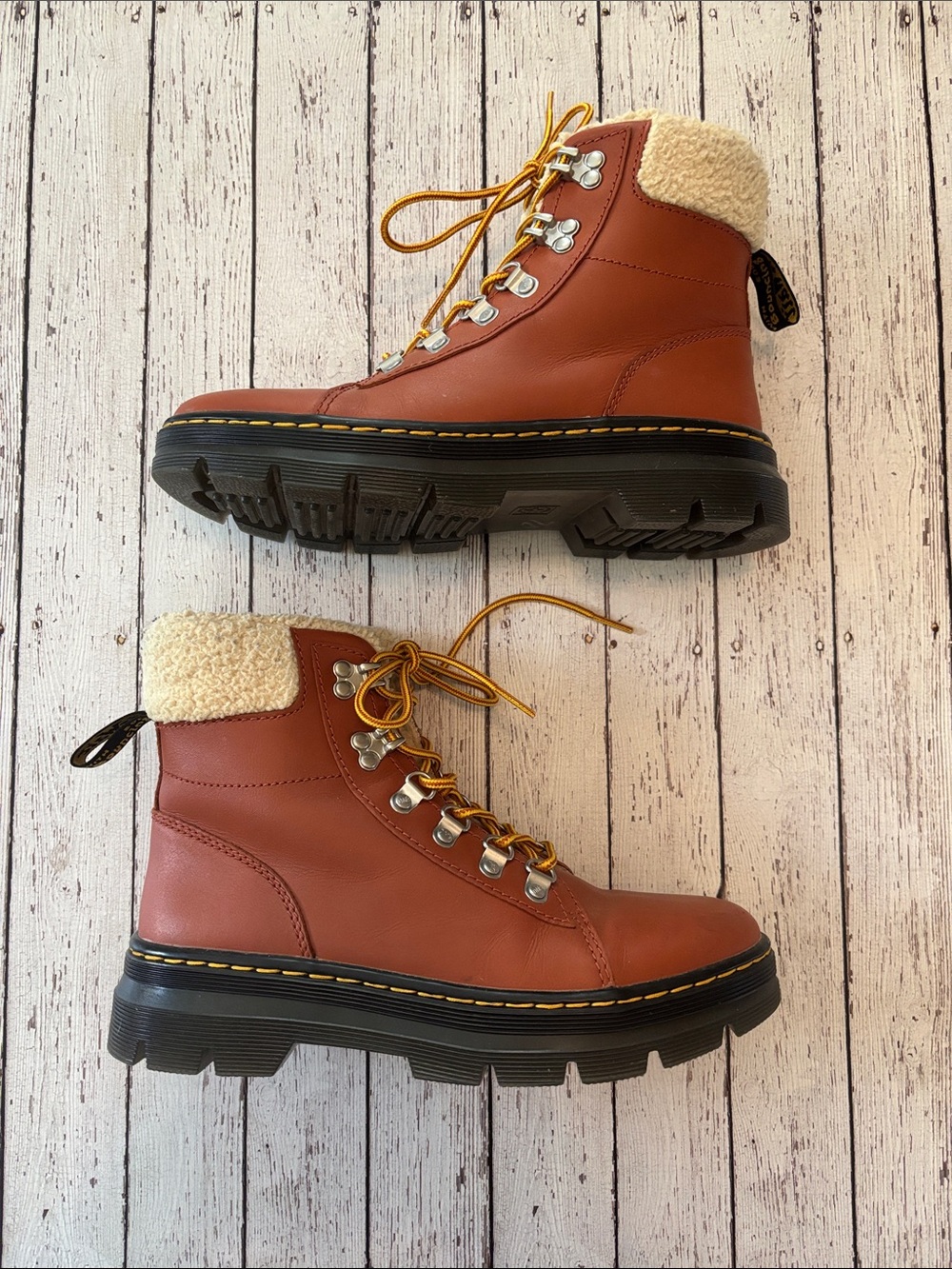Dr Martens Brown Sherpa-Trim Women's Lace-Up Hiking Boots Docs